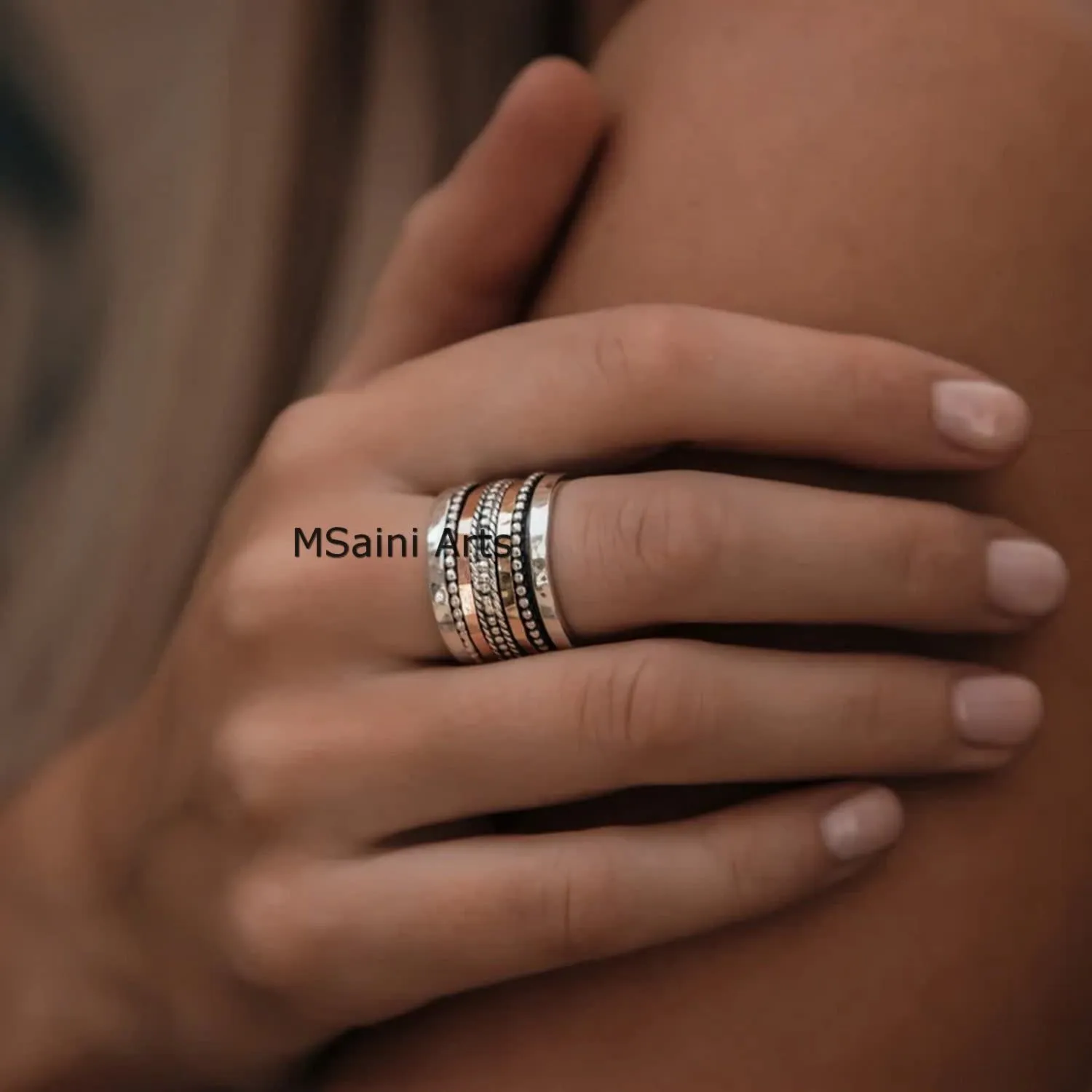 Spinner Ring, Solid 925 Sterling Silver For Womens & Girls, Plain Unique Handcrafted Ring For Her Or Him