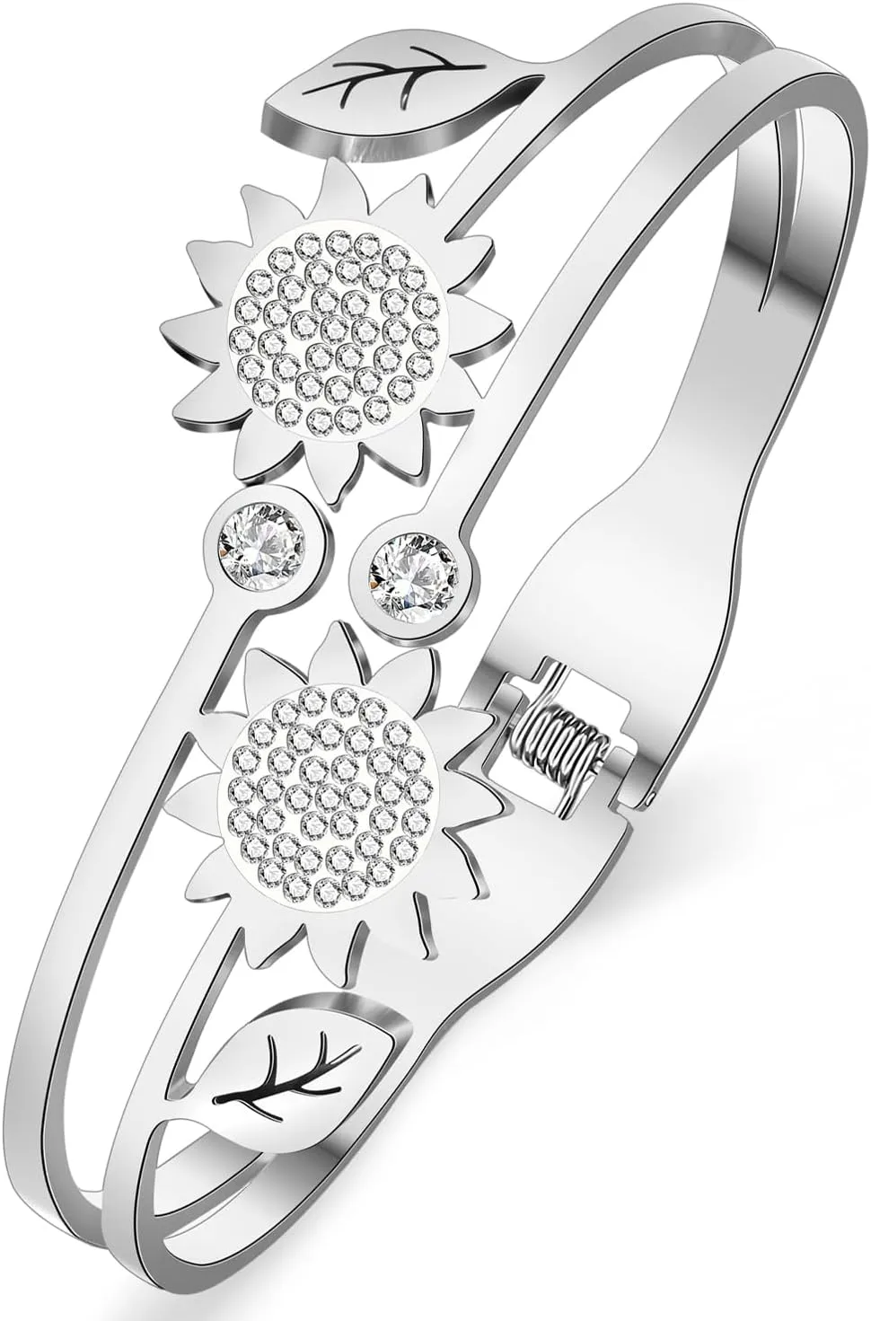 Stainless Steel 18K Gold Silver Plated Sunflowers Bracelets Cuff Hollow Out Bangle Summer Plants Jewelry For Women Floral Lovers Gifts