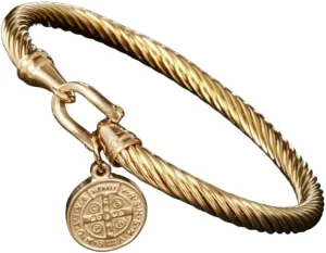 Stainless Steel Jesus San Benito Wire Bangles Saint Benedict Medal Charm Bracelet For Women Religious Jewelry Gift