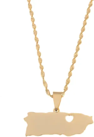Stainless Steel Puerto Rico Heart Map Pendant Necklaces PR Puerto Ricans Jewelry Gifts