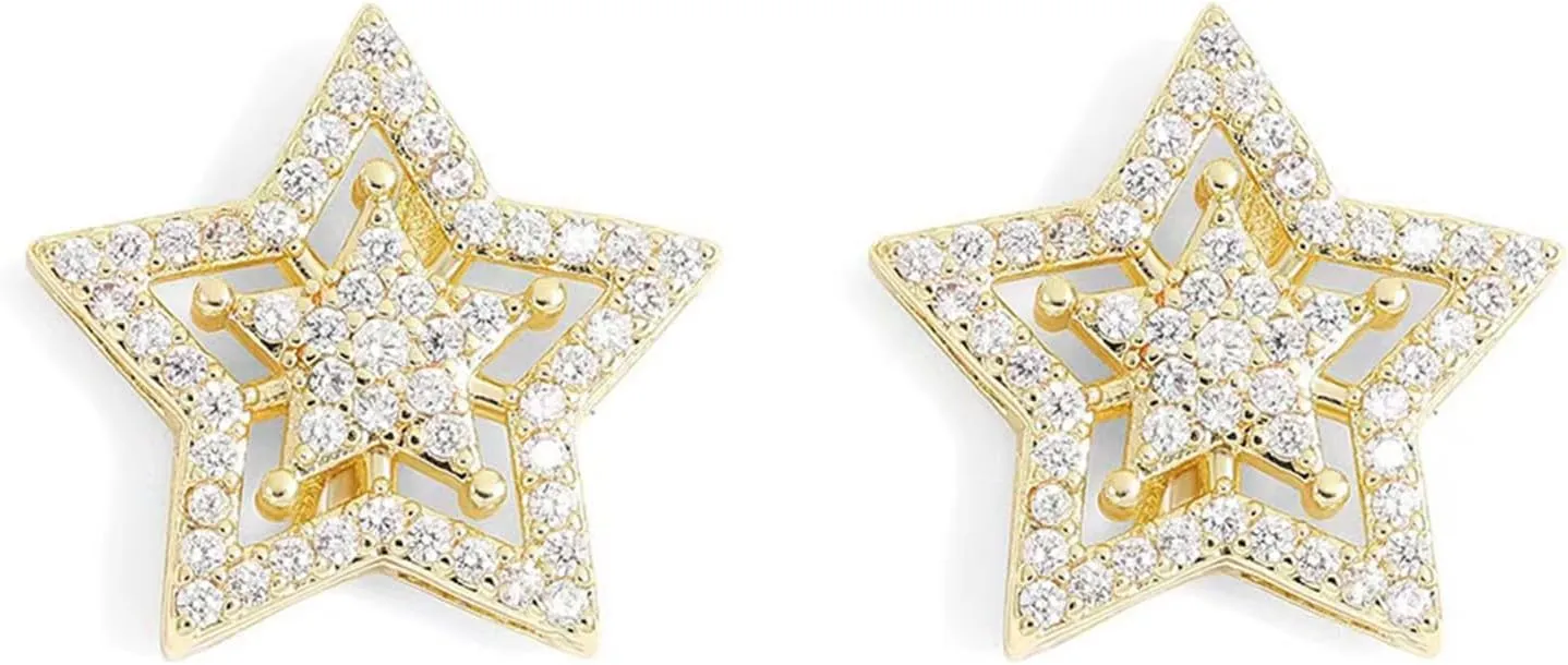 Star Earrings for Women Gold Silver Y2k Star Earrings Sparkly Cubic Zirconia Star Earrings Dainty Personalized Star Cartilage Earrings Hollow Star Earring Rhinestone Star Stud Earrings Prom Jewelry