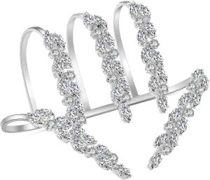 Statement Ring for Women, Silver CZ Hand Palm Multiple Finger Ring Bracelet Unique Leaf Design Full Finger Ring Jewelry Gift for Women Adjustable Size