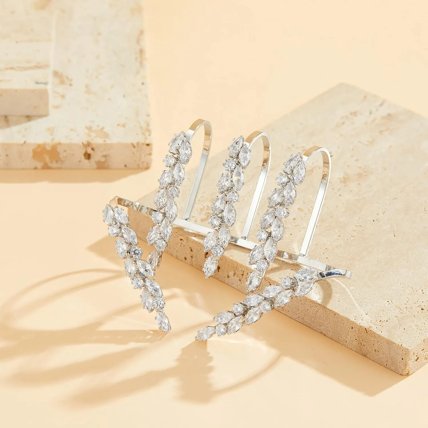 Statement Ring for Women, Silver CZ Hand Palm Multiple Finger Ring Bracelet Unique Leaf Design Full Finger Ring Jewelry Gift for Women Adjustable Size