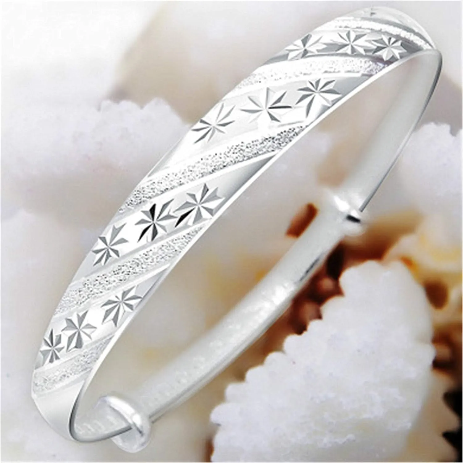 Sterling Silver Bangle Bracelets for Women,Fashion Jewelry Simple Adjustable 925 Silver Cuff Bangles for Women Mom Wife Valentine Mothers Day Gift