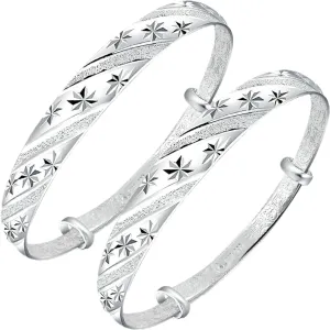 Sterling Silver Bangle Bracelets for Women,Fashion Jewelry Simple Adjustable 925 Silver Cuff Bangles for Women Mom Wife Valentine Mothers Day Gift