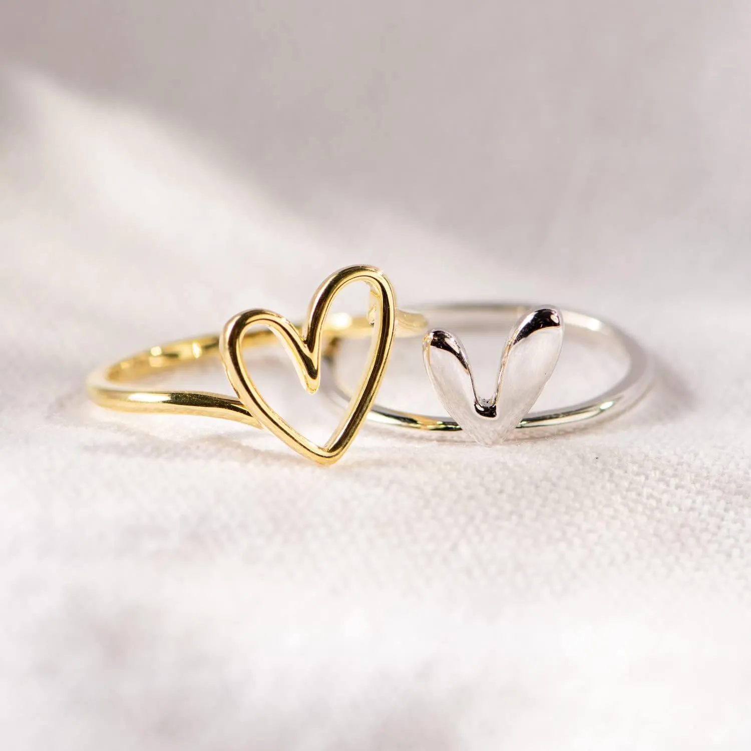 STORYJEWELLERY Gold and Silver Rings, 925 Sterling Silver Two Tone Ring, Mixed Metal Ring, Unique Stacking Heart Rings for Women, Self Love Gifts for Women