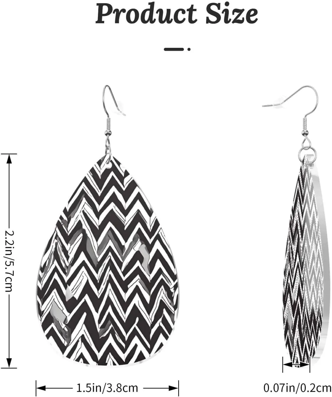 Stylish Drop-Shaped Acrylic Earrings Lightweight Printed Teardrop Dangle Earrings for Women (Black White Tan Zigzag Print)