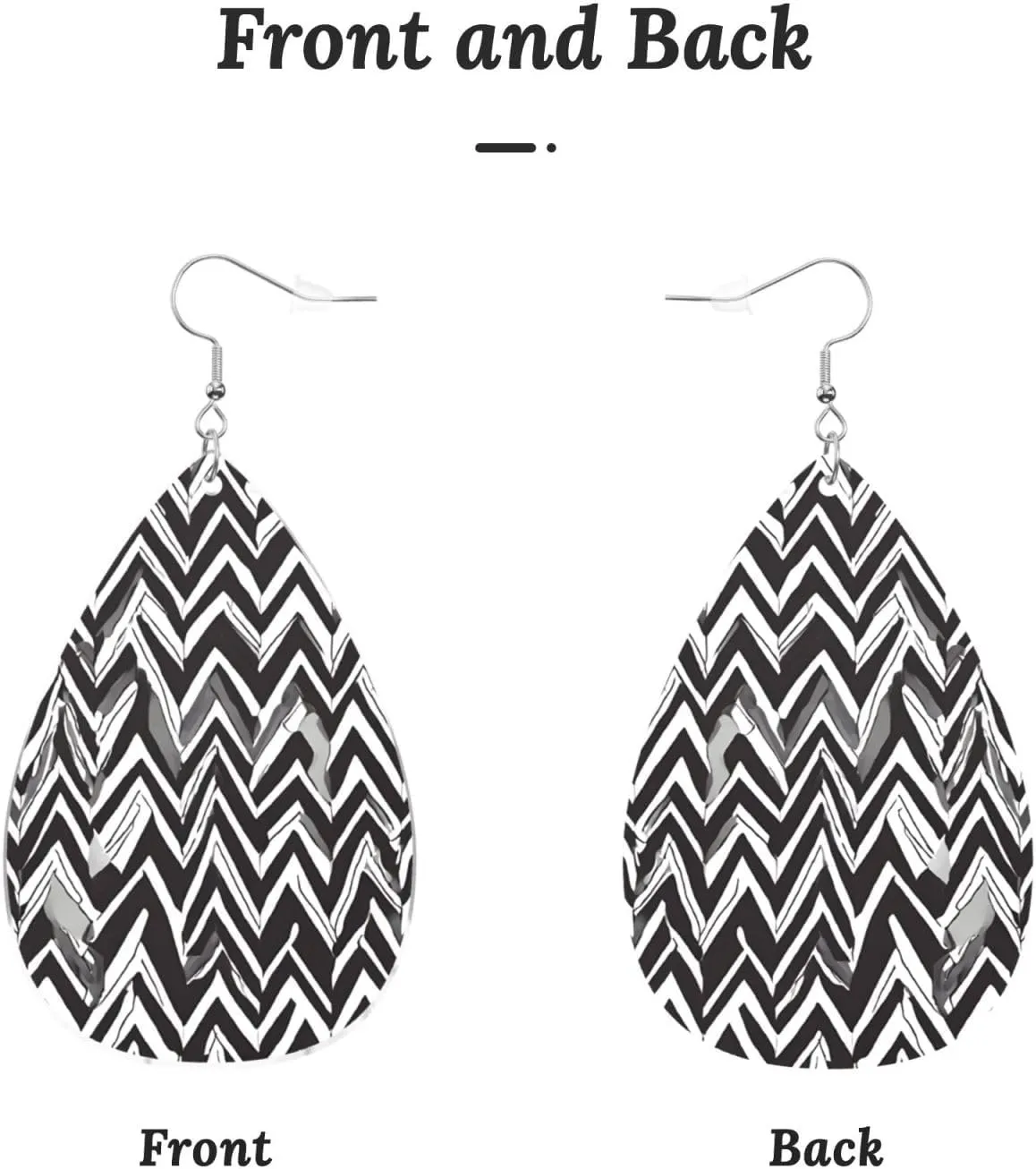 Stylish Drop-Shaped Acrylic Earrings Lightweight Printed Teardrop Dangle Earrings for Women (Black White Tan Zigzag Print)