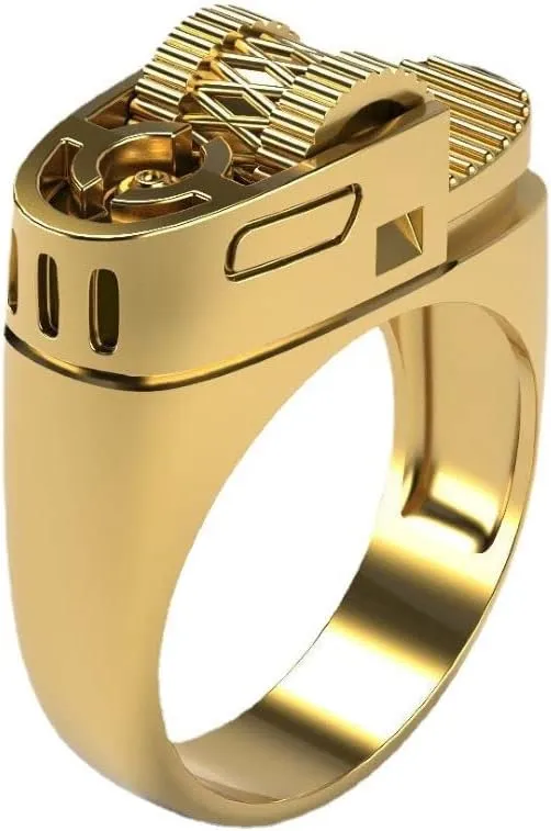 SUKKCCNO Vintage 14k Gold Plate Lighter Ring 925 Sterling Silver Unique Design Mechanical Gear Finger Ring Punk Retro Unique Cool Men Women Dad Mom Jewelry (Silver-10)
