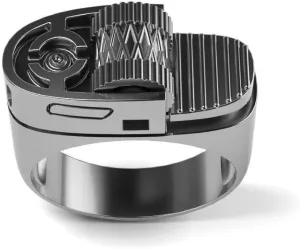SUKKCCNO Vintage 14k Gold Plate Lighter Ring 925 Sterling Silver Unique Design Mechanical Gear Finger Ring Punk Retro Unique Cool Men Women Dad Mom Jewelry (Silver-10)