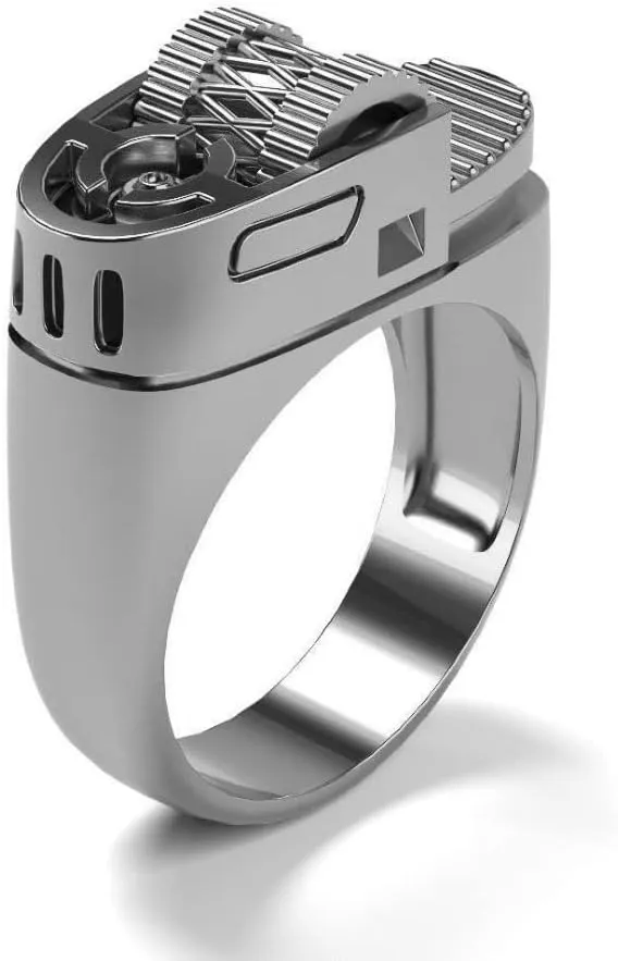 SUKKCCNO Vintage 14k Gold Plate Lighter Ring 925 Sterling Silver Unique Design Mechanical Gear Finger Ring Punk Retro Unique Cool Men Women Dad Mom Jewelry (Silver-10)