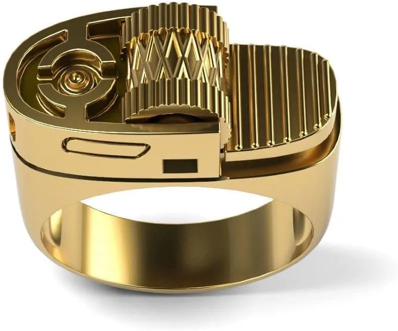 SUKKCCNO Vintage 14k Gold Plate Lighter Ring 925 Sterling Silver Unique Design Mechanical Gear Finger Ring Punk Retro Unique Cool Men Women Dad Mom Jewelry (Silver-10)