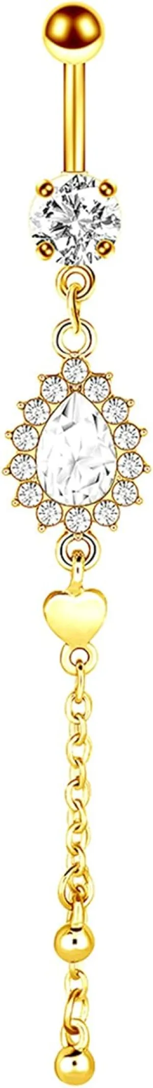 Surgical Stainless Belly Ring, Drop Belly Button Ring Unique Cubic Zirconia Gold Tone Belly Button Rings