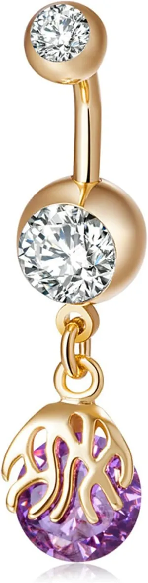 Surgical Stainless Steal Belly Button Rings, Unique Drop Belly Rings Gold Plated Cubic Zirconia Best Friends Belly Button Rings for Women