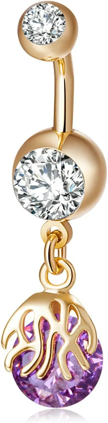 Surgical Stainless Steal Belly Button Rings, Unique Drop Belly Rings Gold Plated Cubic Zirconia Best Friends Belly Button Rings for Women