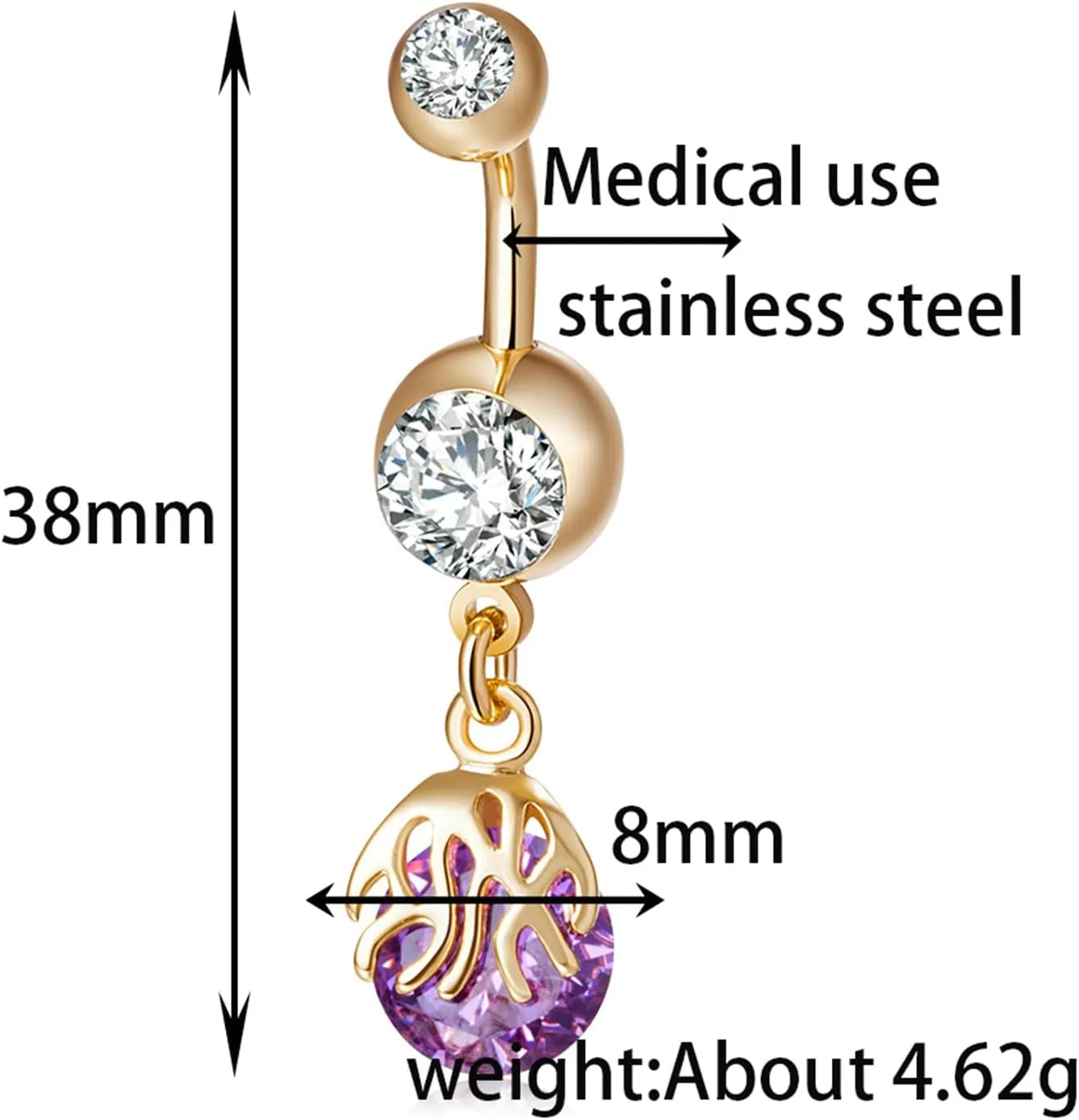 Surgical Stainless Steal Belly Button Rings, Unique Drop Belly Rings Gold Plated Cubic Zirconia Best Friends Belly Button Rings for Women