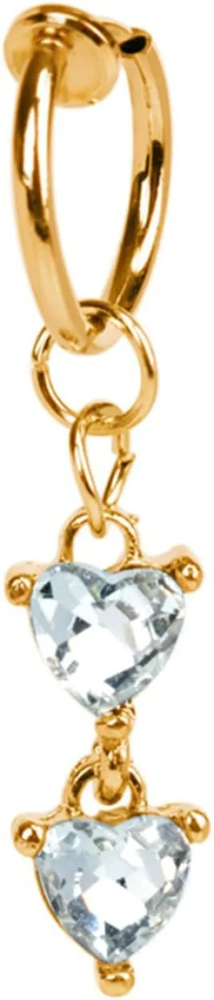Surgical Stainless Steel Navel Ring, Crystal Unique Navel Rings for Women Double Heart Gold Navel Piercing