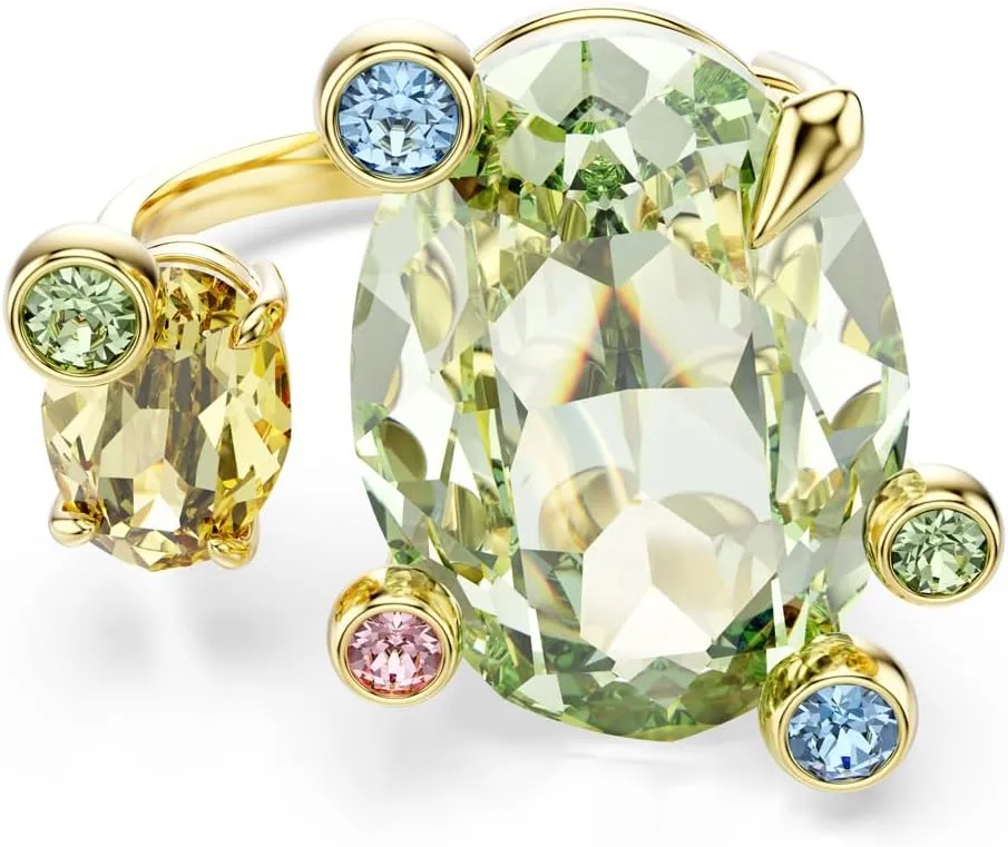 Swarovski Gema Open Ring, Mixed cuts, Multicolored, Gold-Tone Finish, Size 8