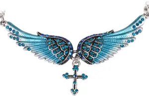 Szxc Jewelry Women's Crystal Guardian Angel Wings Cross Choker Pendant Necklaces 18" 2"