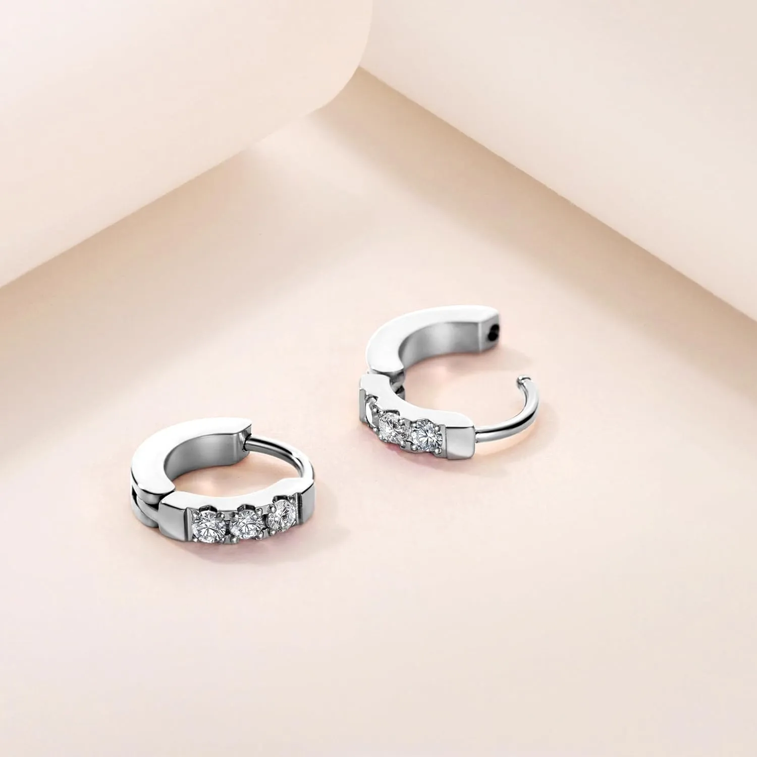 TDEBA Small Huggie Hoop Earrings with Cubic Zirconia, Silver or 14k Gold Plated Birthstone Cartilage Piercing Earrings for Women, Birthday Jewelry