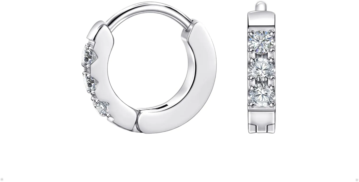 TDEBA Small Huggie Hoop Earrings with Cubic Zirconia, Silver or 14k Gold Plated Birthstone Cartilage Piercing Earrings for Women, Birthday Jewelry