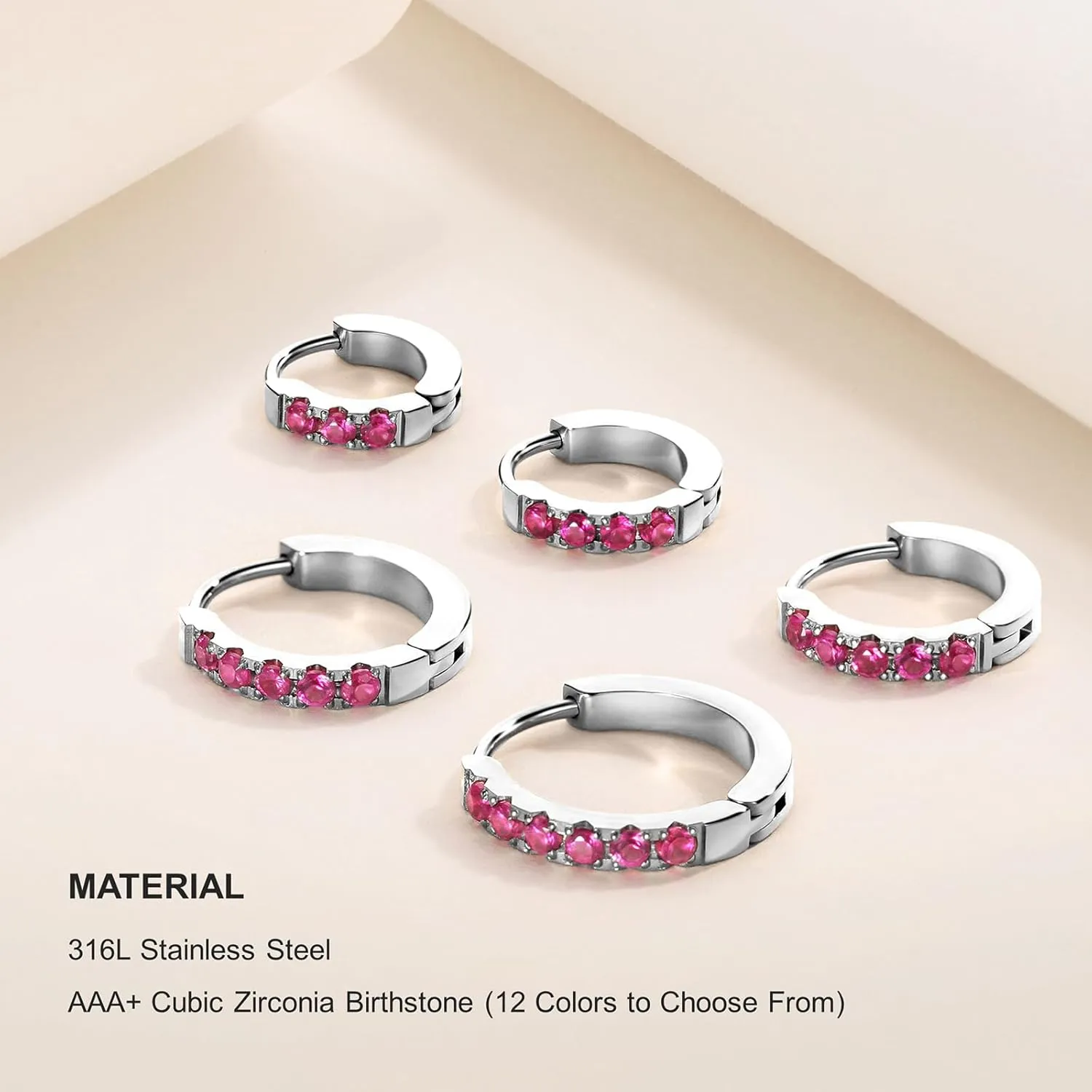 TDEBA Small Huggie Hoop Earrings with Cubic Zirconia, Silver or 14k Gold Plated Birthstone Cartilage Piercing Earrings for Women, Birthday Jewelry