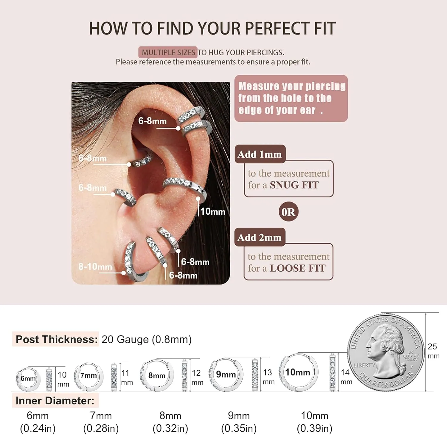 TDEBA Small Huggie Hoop Earrings with Cubic Zirconia, Silver or 14k Gold Plated Birthstone Cartilage Piercing Earrings for Women, Birthday Jewelry