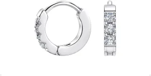 TDEBA Small Huggie Hoop Earrings with Cubic Zirconia, Silver or 14k Gold Plated Birthstone Cartilage Piercing Earrings for Women, Birthday Jewelry