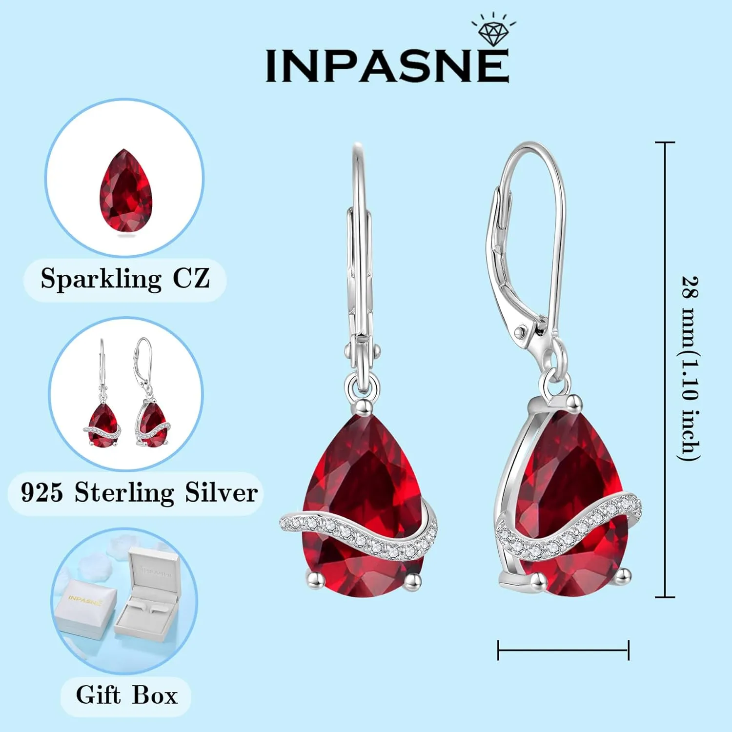 Teardrop Dangle Drop Earrings for Women 925 Sterling Silver Leverback Earrings Birthstone Jewelry Gifts for Her