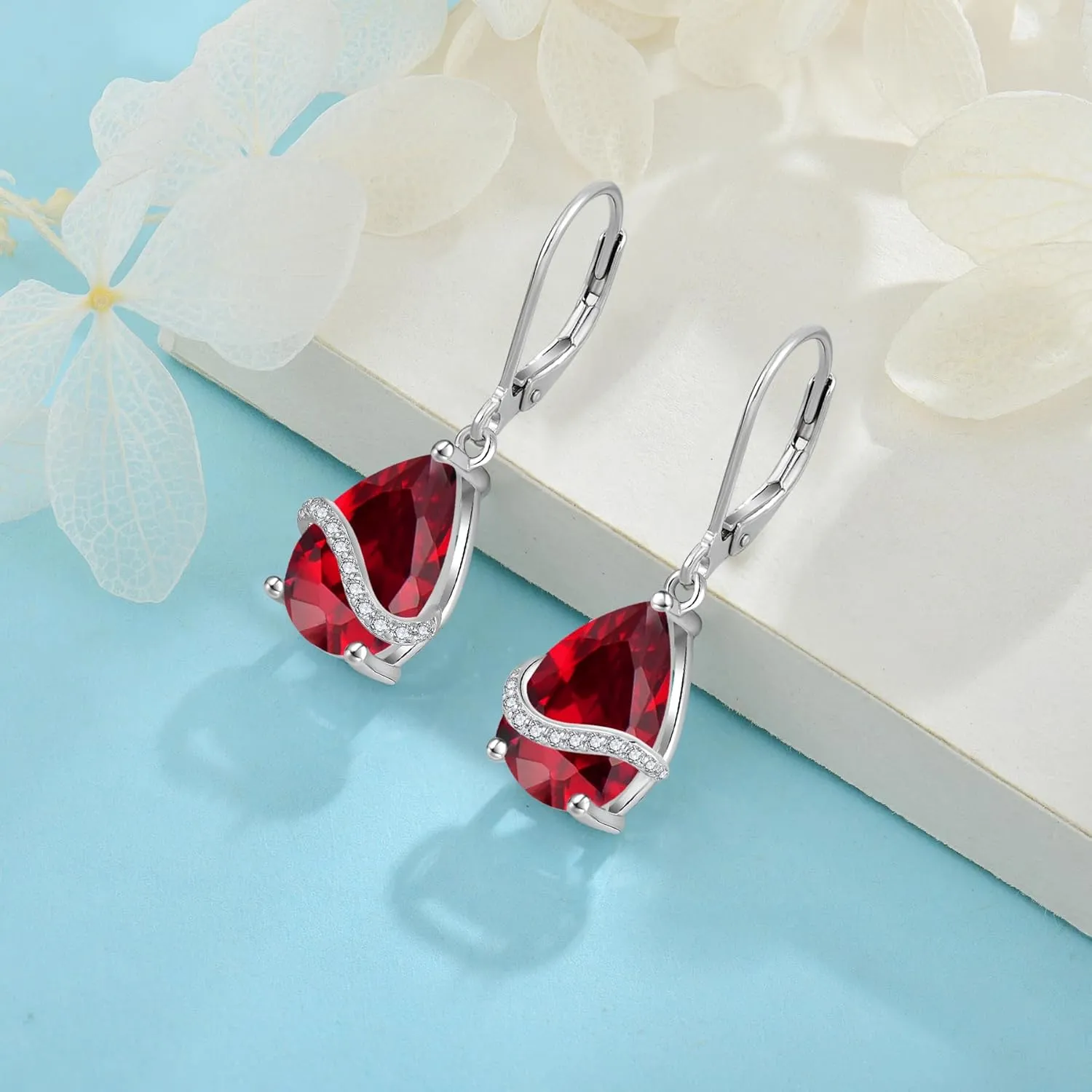 Teardrop Dangle Drop Earrings for Women 925 Sterling Silver Leverback Earrings Birthstone Jewelry Gifts for Her