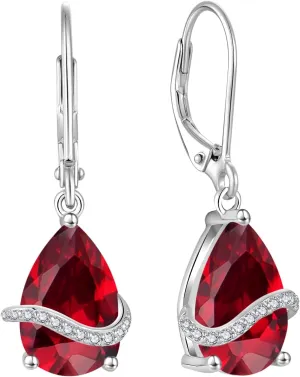 Teardrop Dangle Drop Earrings for Women 925 Sterling Silver Leverback Earrings Birthstone Jewelry Gifts for Her
