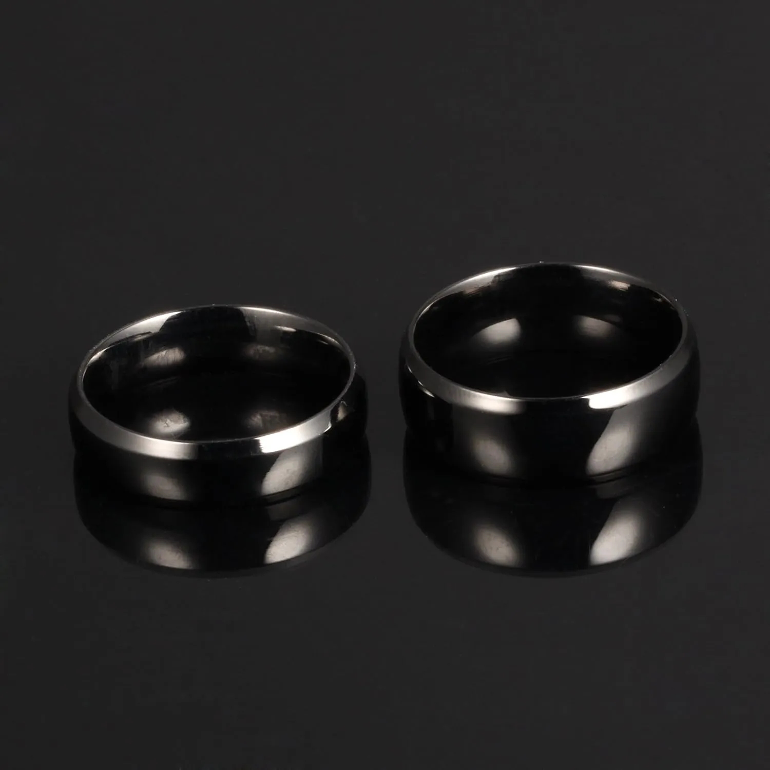 TEMICO 2pcs Stainless Steel Unique Pure Black Matching Couple Rings for Him and Her Relationship Jewelry