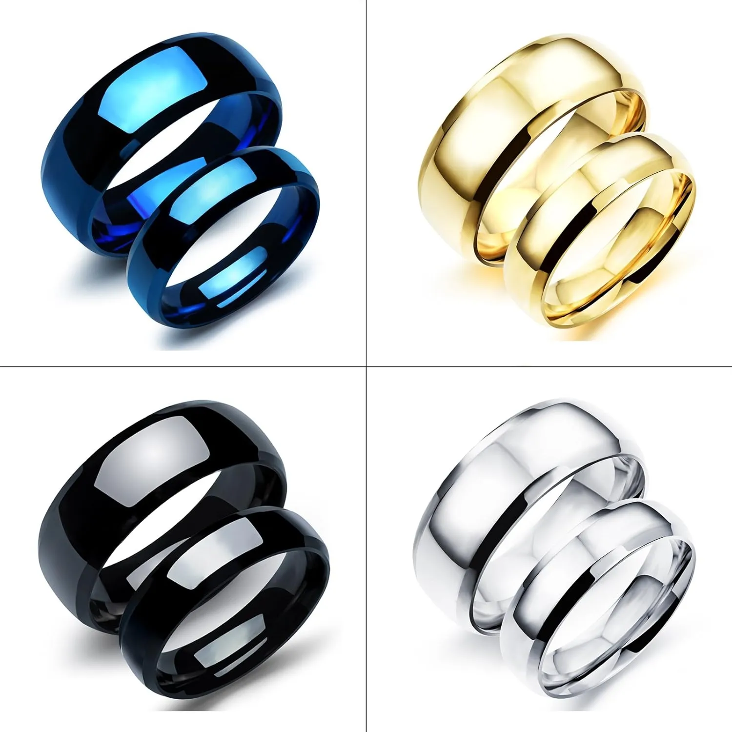TEMICO 2pcs Stainless Steel Unique Pure Black Matching Couple Rings for Him and Her Relationship Jewelry