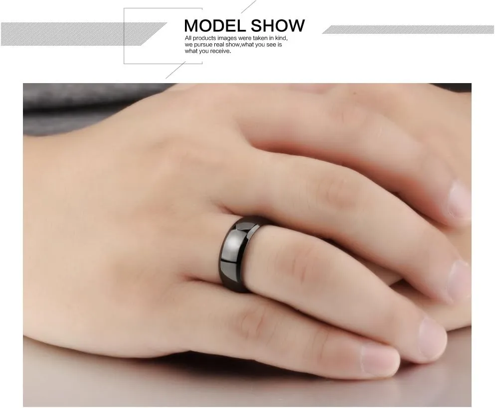 TEMICO 2pcs Stainless Steel Unique Pure Black Matching Couple Rings for Him and Her Relationship Jewelry
