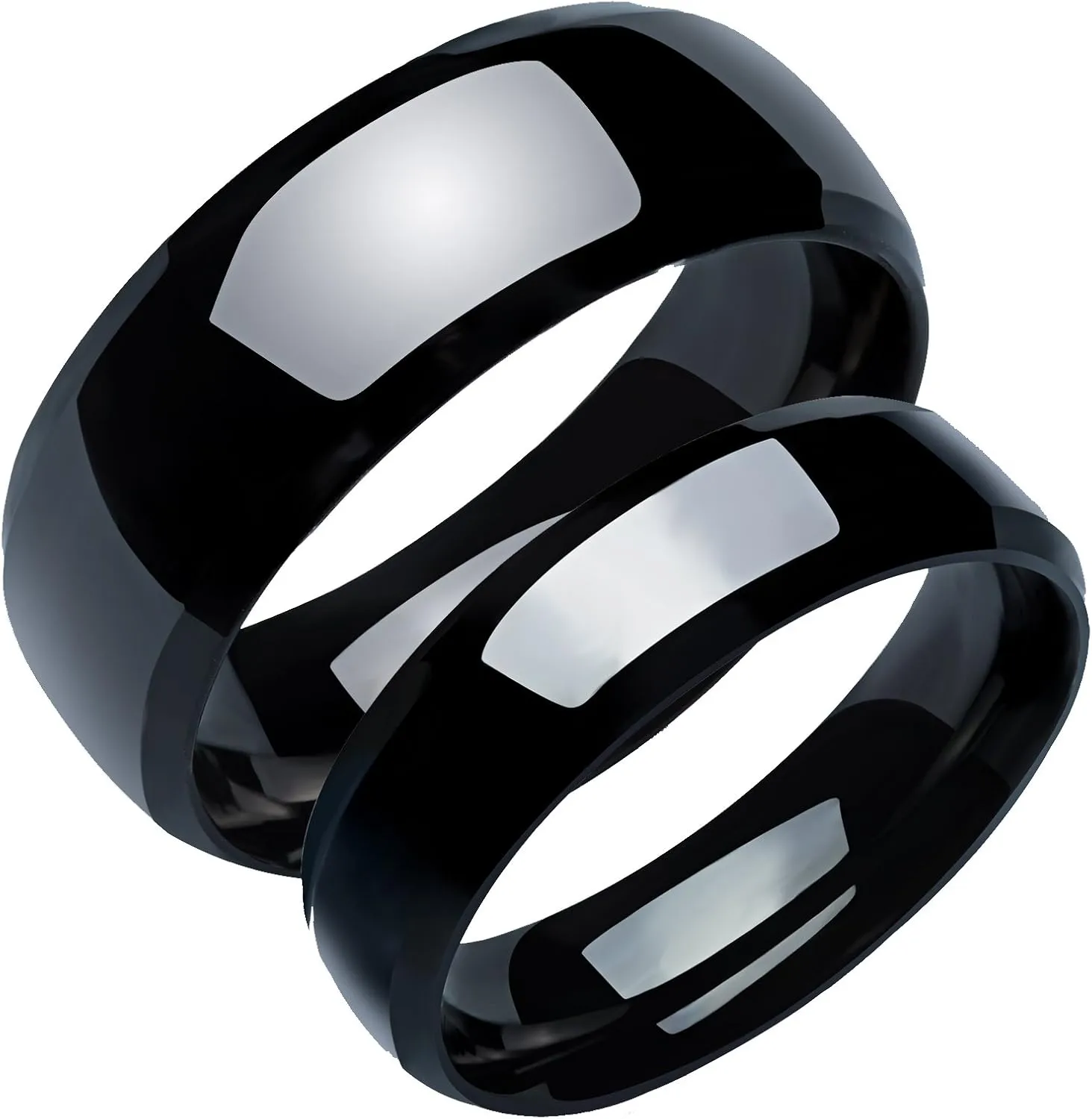 TEMICO 2pcs Stainless Steel Unique Pure Black Matching Couple Rings for Him and Her Relationship Jewelry