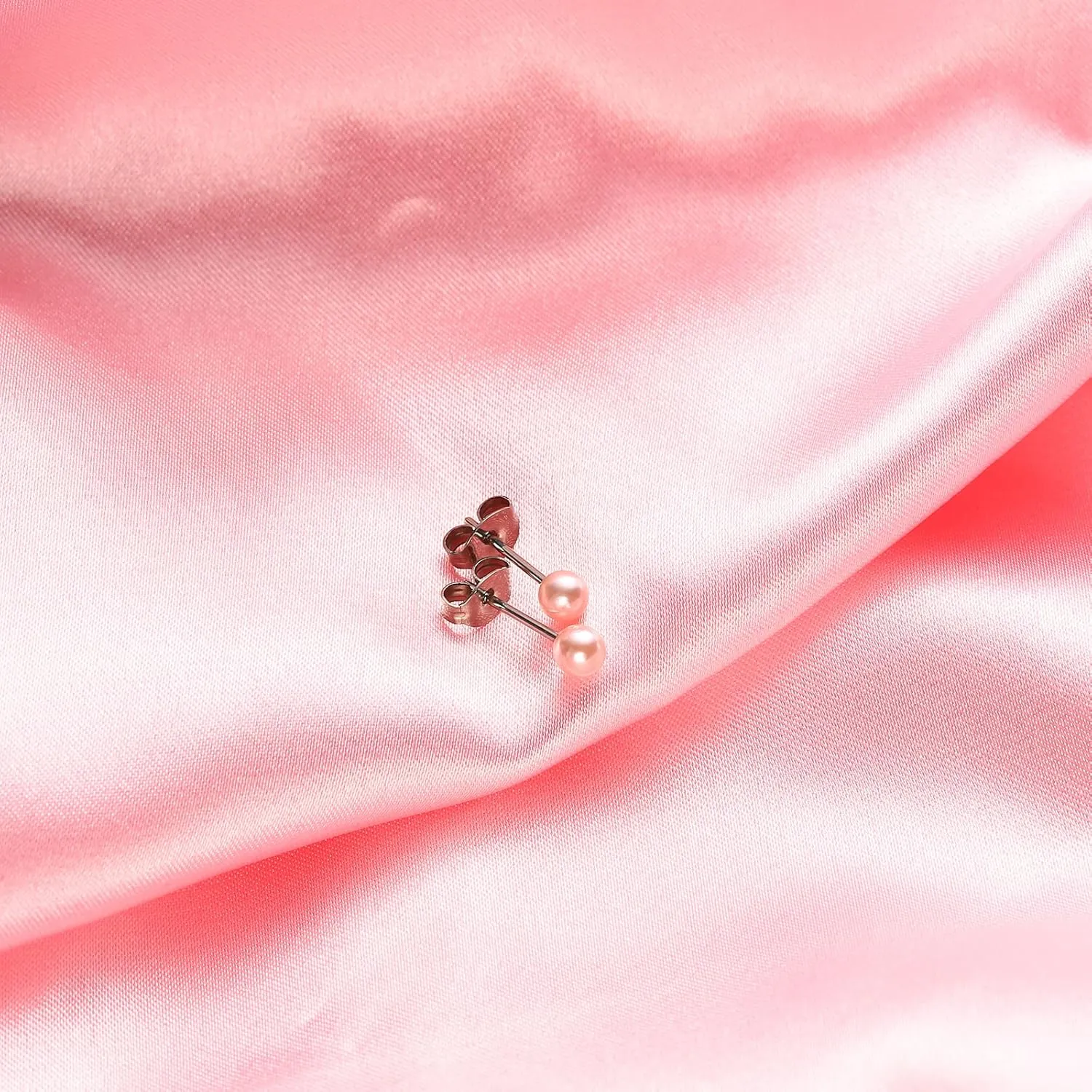TGNEL Titanium Studs Earrings White/Pink Pearl Earrings for Women, Round Ball Hypoallergenic Earrings for Sensitive Ears 4-8mm