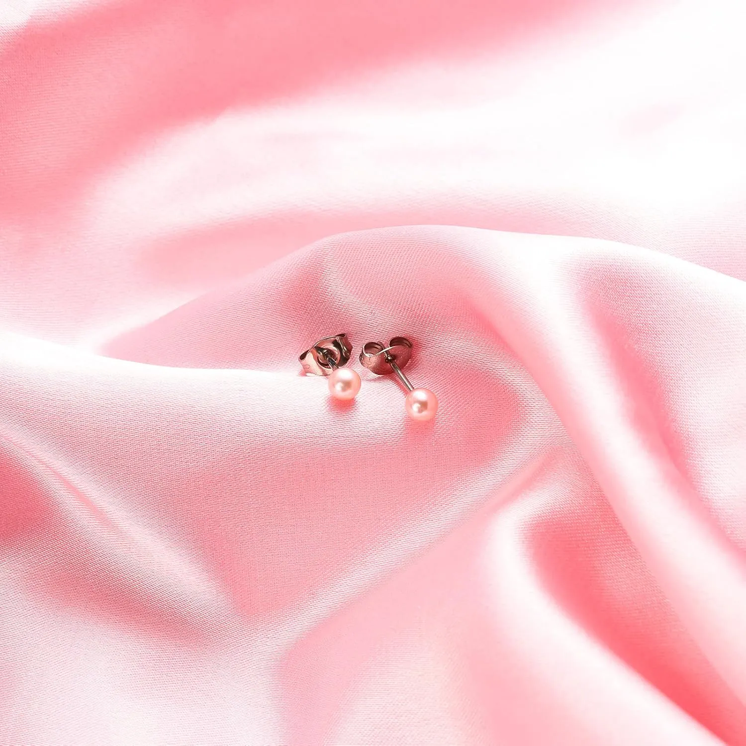 TGNEL Titanium Studs Earrings White/Pink Pearl Earrings for Women, Round Ball Hypoallergenic Earrings for Sensitive Ears 4-8mm