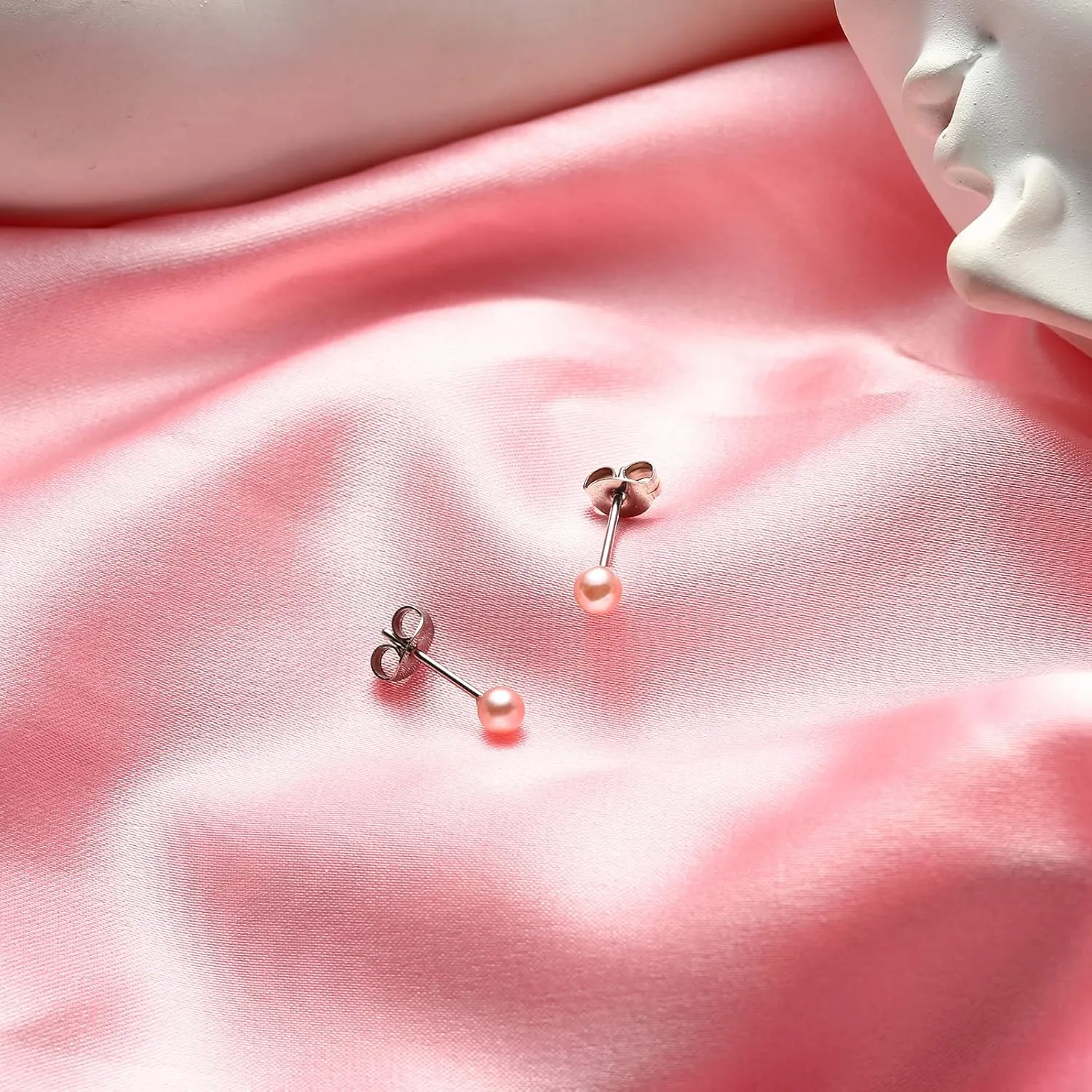 TGNEL Titanium Studs Earrings White/Pink Pearl Earrings for Women, Round Ball Hypoallergenic Earrings for Sensitive Ears 4-8mm