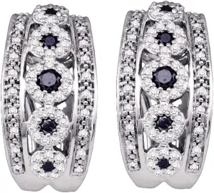 The Diamond Deal 10k White Gold Black Color Enhanced Diamond Womens Unique French-clip Cuff Earrings 3/4 Cttw