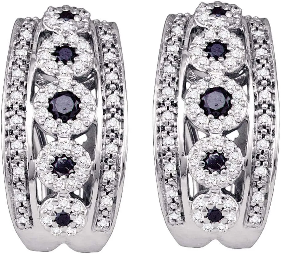 The Diamond Deal 10k White Gold Black Color Enhanced Diamond Womens Unique French-clip Cuff Earrings 3/4 Cttw