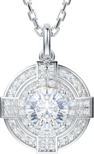 THELANDA Genuine Moissanite Sterling Silver Vintage Classic 2 Carat Round Shield Cross Pendant Necklace, Adjustable 18-20 Inch Chain with Lobster Clasp, Unisex Jewelry Gift for Women and Men