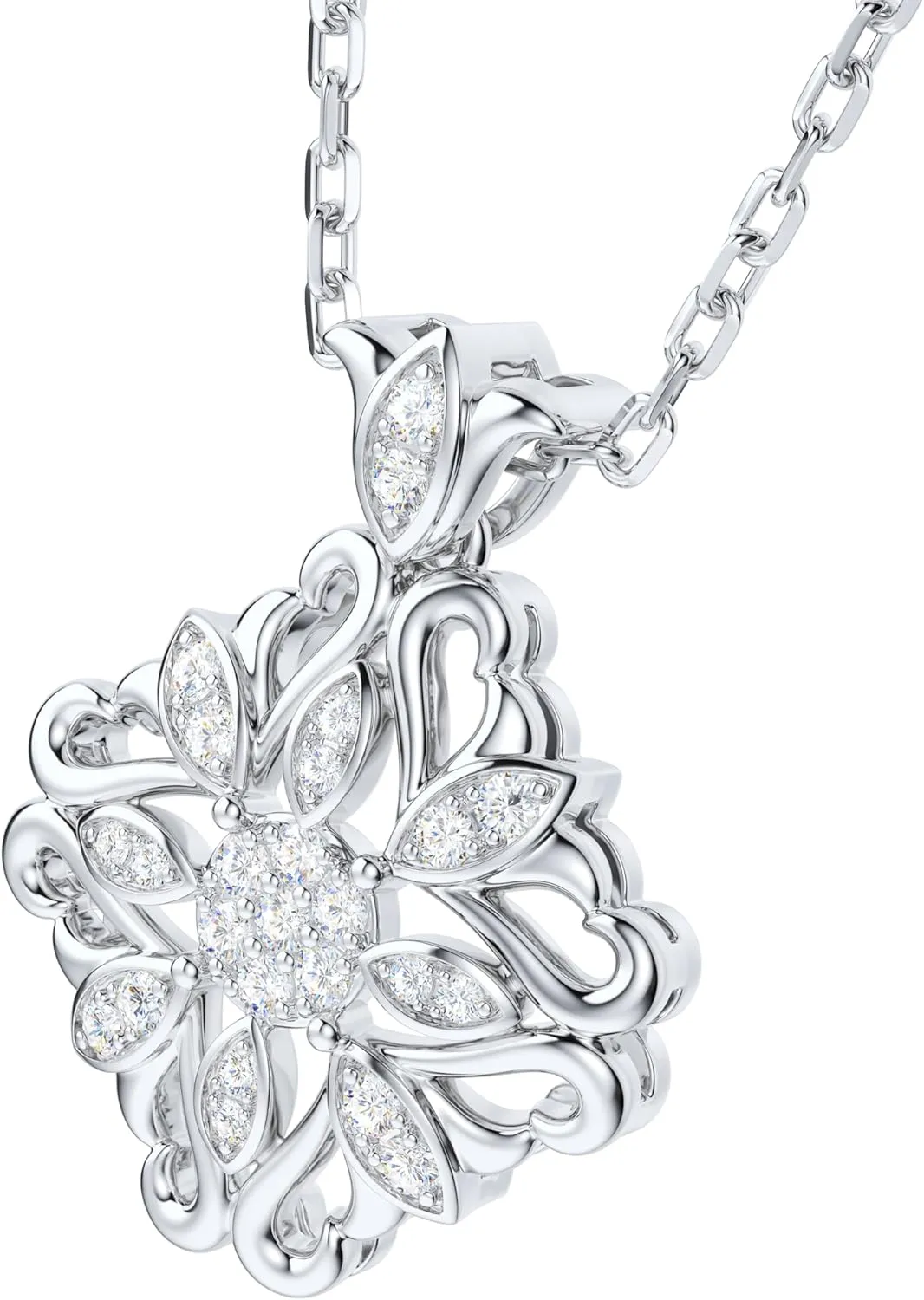 THELANDA Genuine Moissanite Sterling Silver Vintage Classic Filigree Clover Pendant Necklace, Adjustable 18-20 Inch Chain with Lobster Clasp, Unisex Jewelry Gift for Women and Men