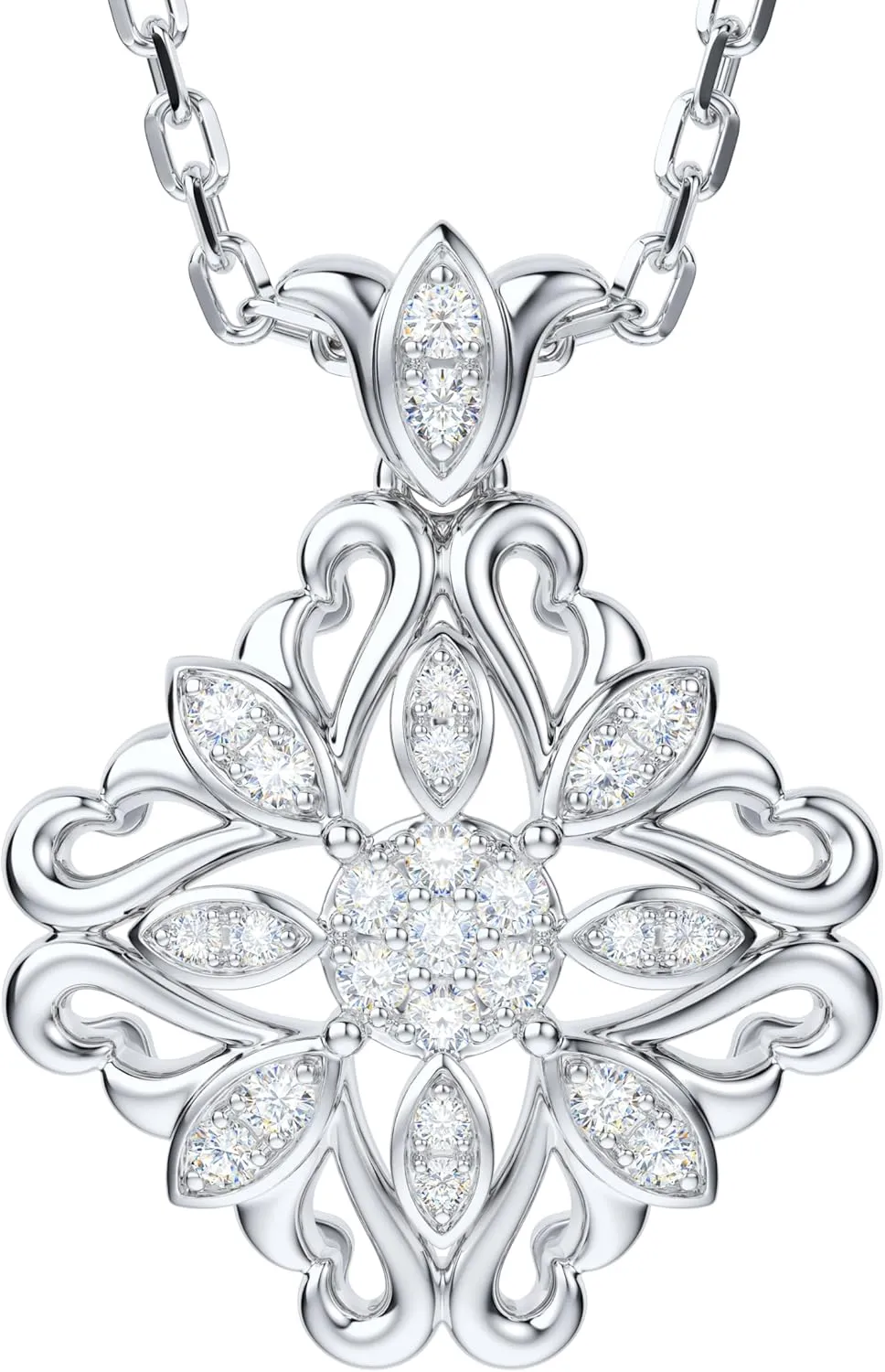 THELANDA Genuine Moissanite Sterling Silver Vintage Classic Filigree Clover Pendant Necklace, Adjustable 18-20 Inch Chain with Lobster Clasp, Unisex Jewelry Gift for Women and Men