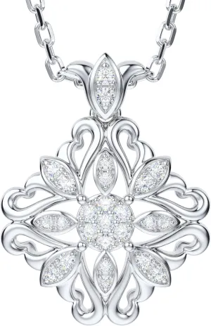 THELANDA Genuine Moissanite Sterling Silver Vintage Classic Filigree Clover Pendant Necklace, Adjustable 18-20 Inch Chain with Lobster Clasp, Unisex Jewelry Gift for Women and Men