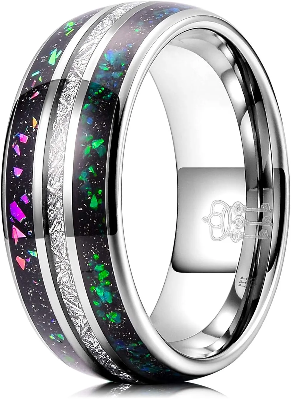 THREE KEYS JEWELRY Men Wedding Bands 8mm Tungsten Galaxy Blue Stone Carbide Meteorite Ring Real with Jewels Polished Infinity Unique for Him Black/Sliver