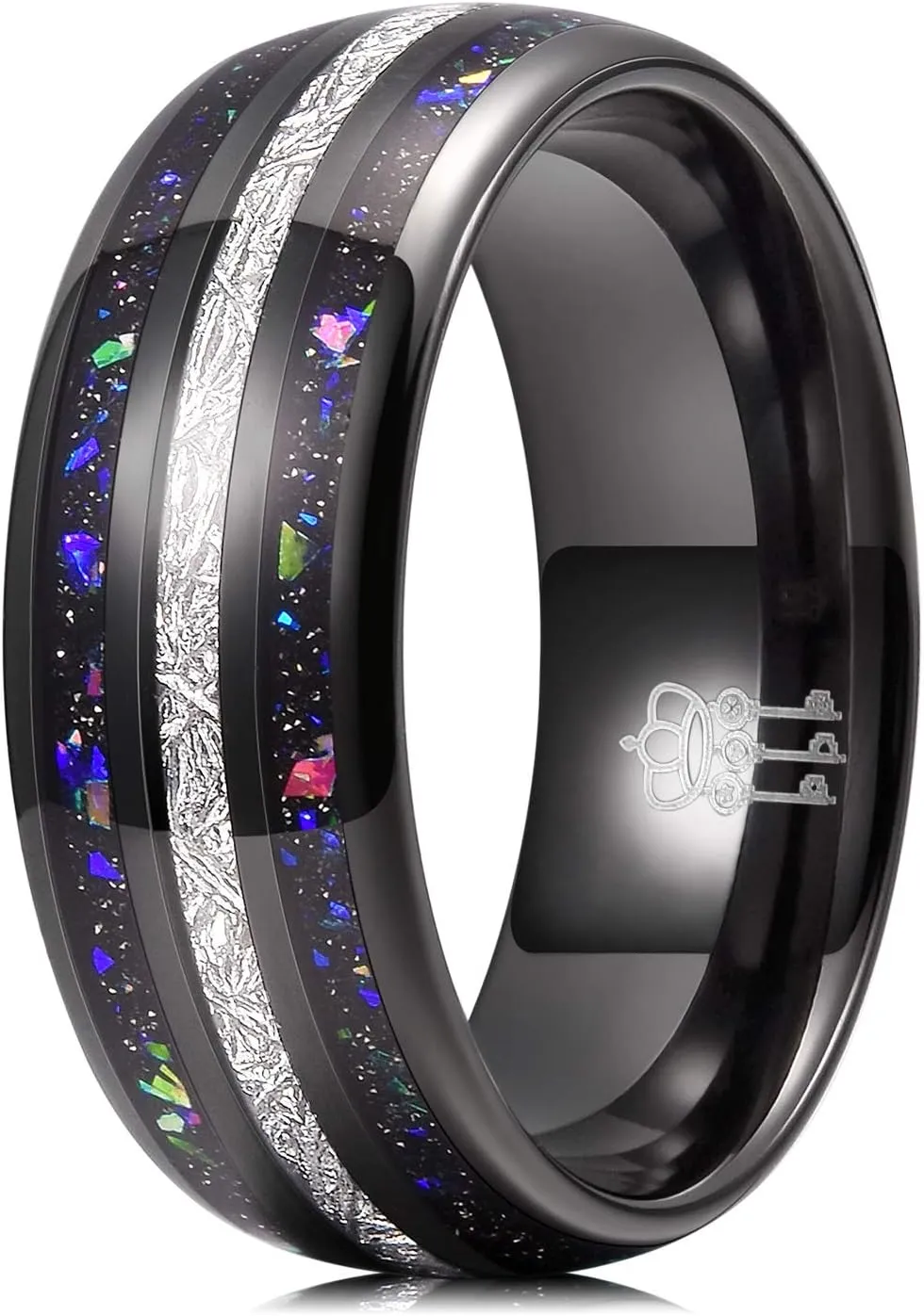 THREE KEYS JEWELRY Men Wedding Bands 8mm Tungsten Galaxy Blue Stone Carbide Meteorite Ring Real with Jewels Polished Infinity Unique for Him Black/Sliver
