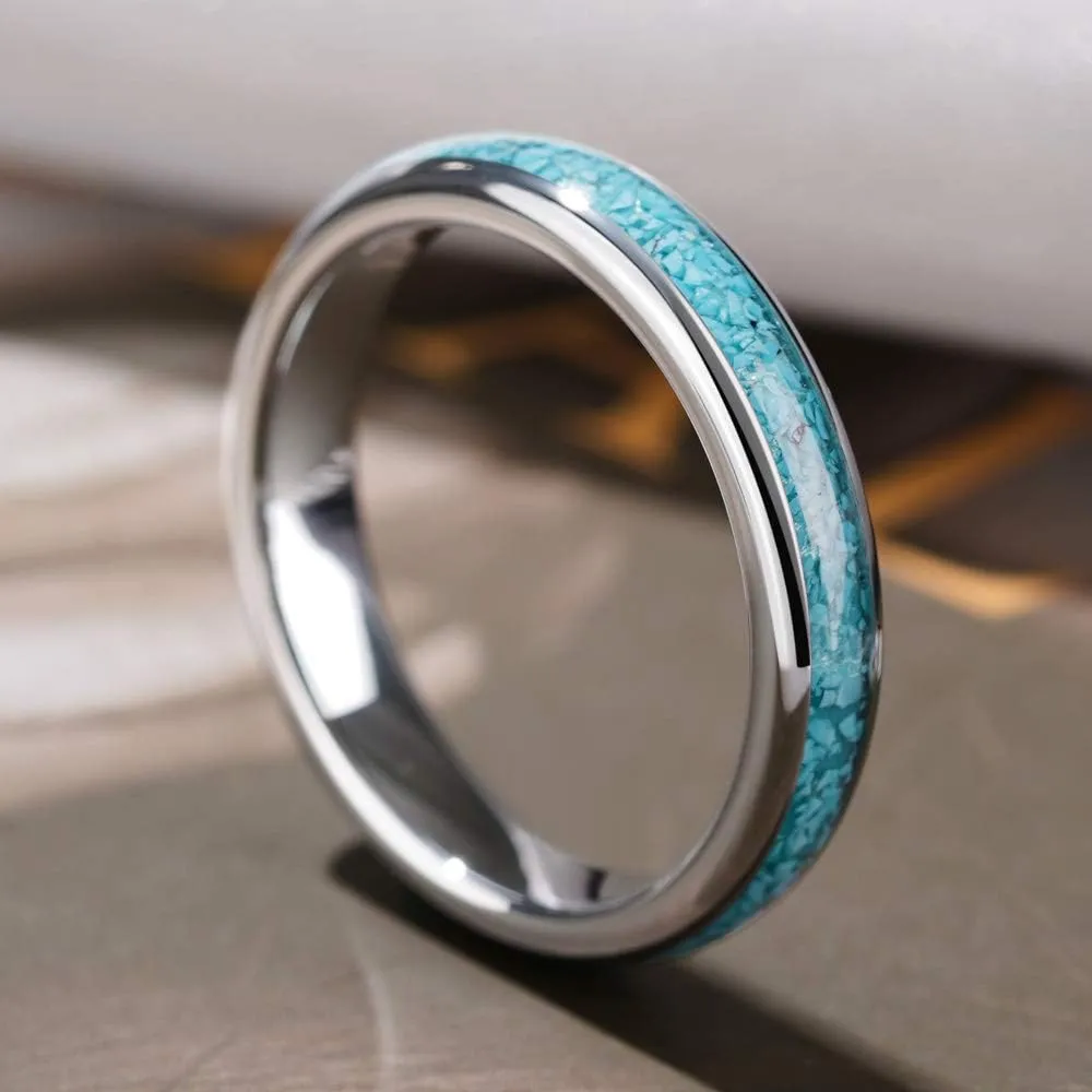 THREE KEYS JEWELRY Men Women Wedding Bands 4mm/6mm Tungsten Viking Carbide Calaite Granules Ring with Jewelry Domed Polished Infinity Unique for Him Her Silver/Black/Rose Gold