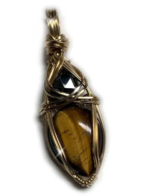 Tiger Eye and Black Onyx Necklace Pendant - protection, courage, healing crystal necklace jewelry TgEy (gold-filled)