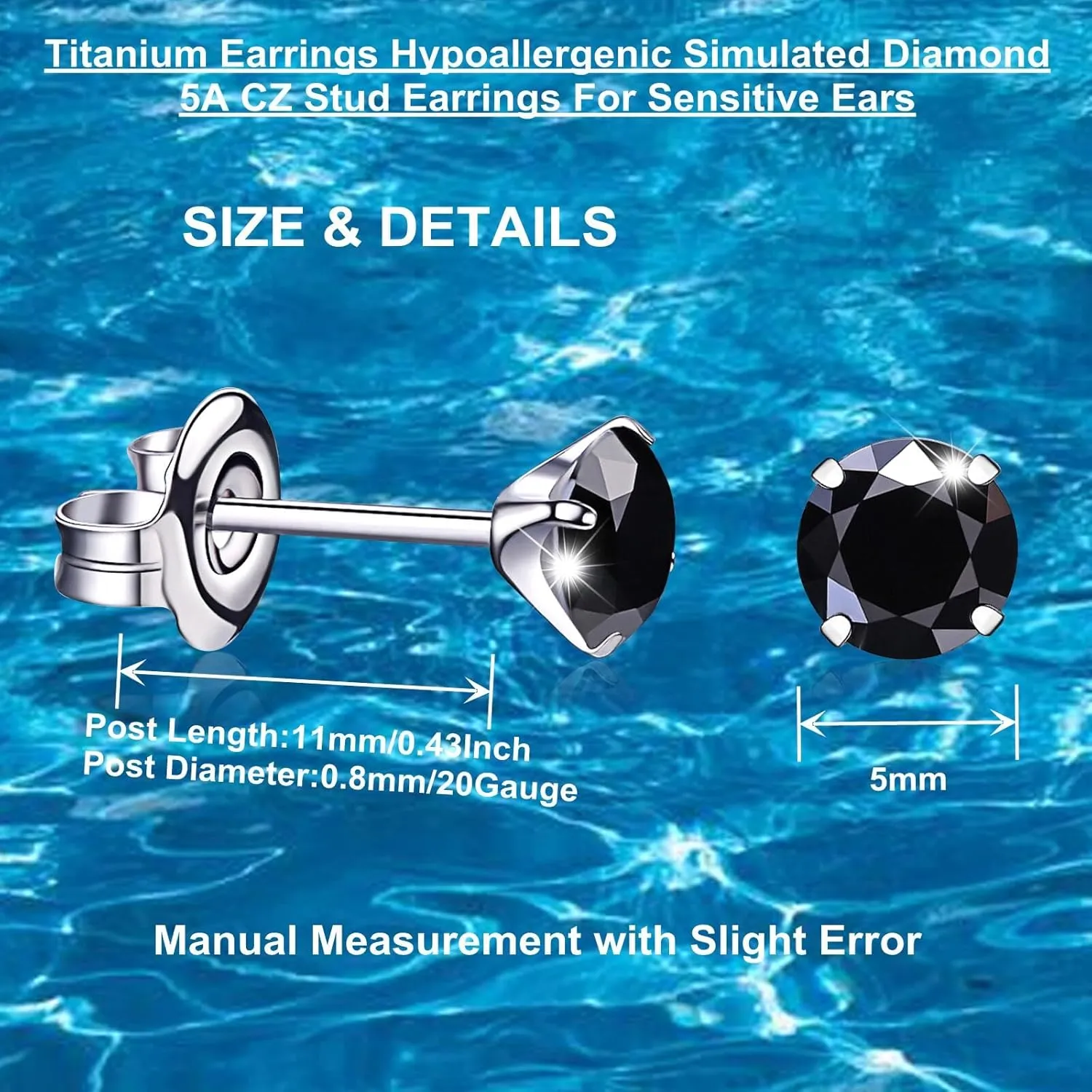 Titanium Earrings, Hypoallergenic for Sensitive Ears Brilliant Cut Simulated Diamond 5mm Cubic Zirconia Stud Earrings for Women Men