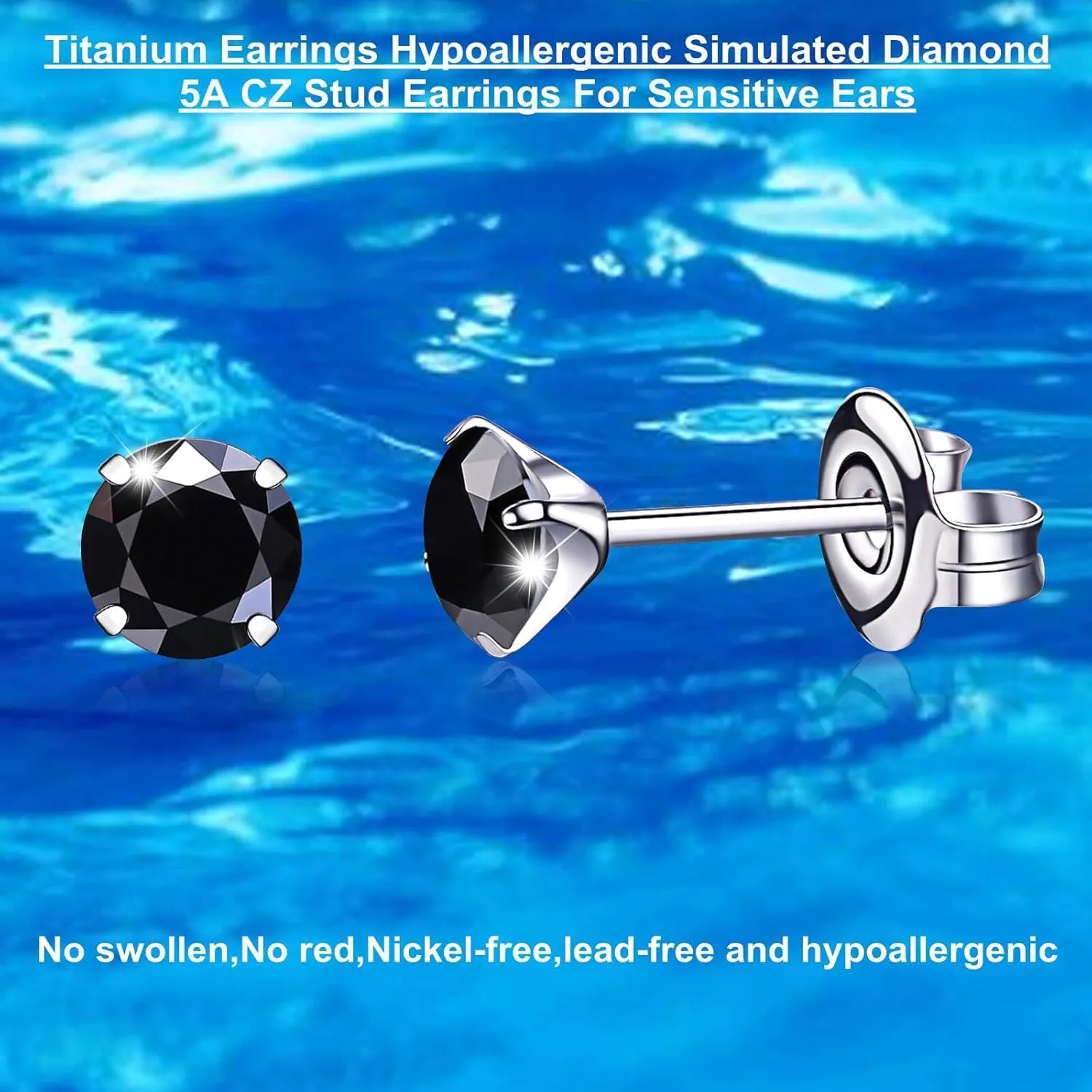 Titanium Earrings, Hypoallergenic for Sensitive Ears Brilliant Cut Simulated Diamond 5mm Cubic Zirconia Stud Earrings for Women Men